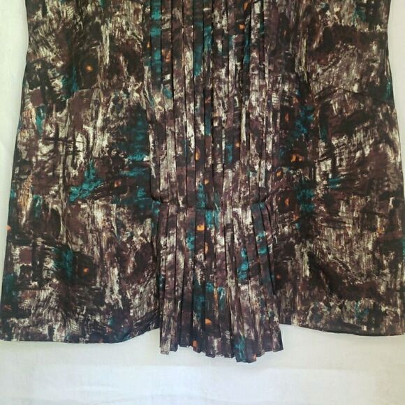 Talbots Blouse Brown Short Sleeve Pleated Boho Abstract Shirt Women Petites 16 - Picture 4 of 10